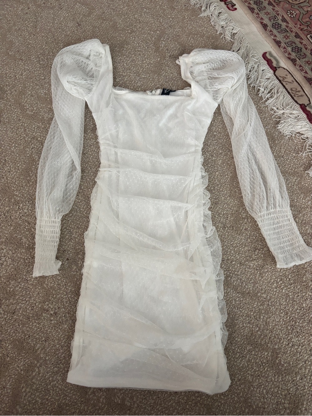 Windsor White Sheer Puff-Sleeve Ruffle Dress